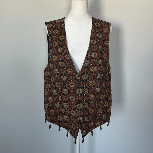 Vintage Carole Little Tapestry Beaded Detail Boho Festival Vest Size L - Picture 3 of 8